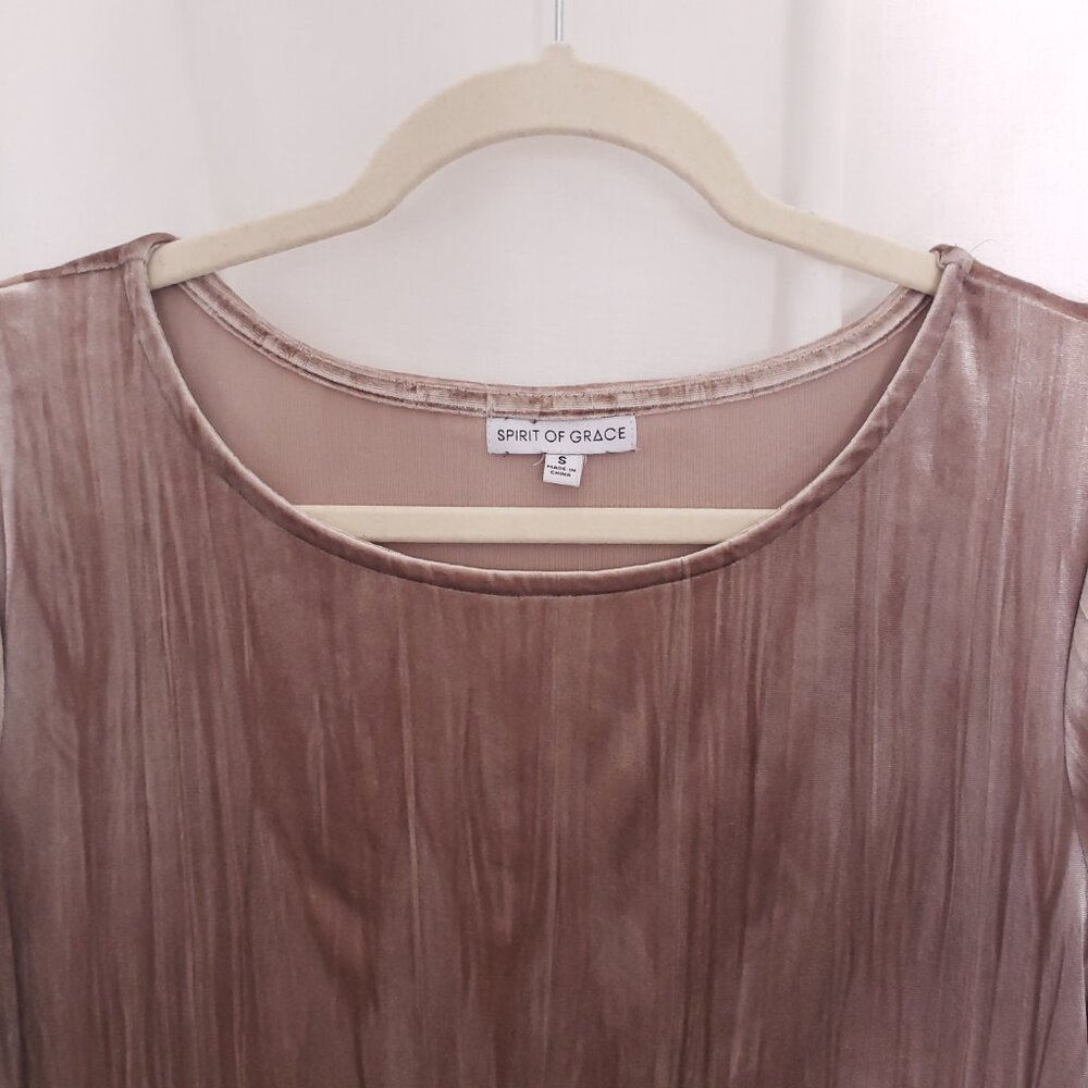 Spirit Of Grace Dusty Rose Shiny Velvet Short Sleeve Thick Sleepwear Dress S - Picture 2 of 12